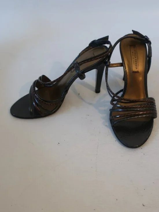 Women Bottega Veneta Black Brown Strappy Leather Stiletto Heel Sandals 36 US/6 - Picture 3 of 16